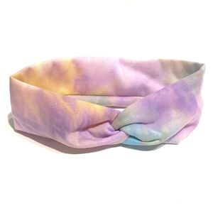 Kids Tye Dye Front Twist Stretch Headband Purple Blue Yellow